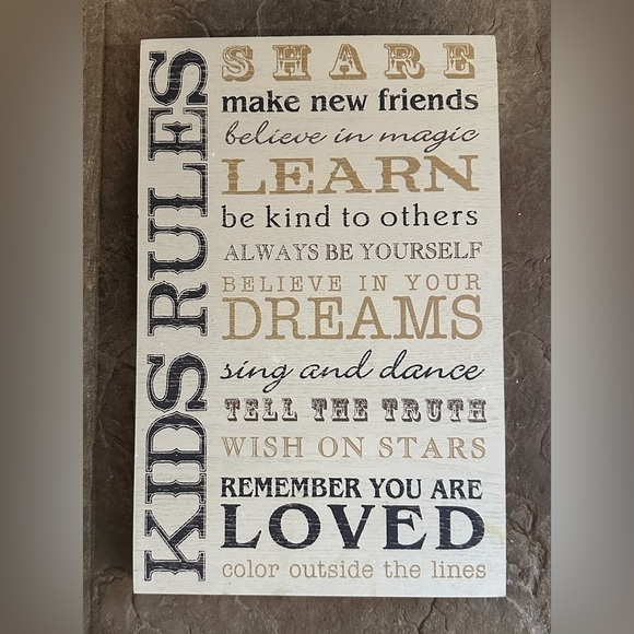 Other - Kids Rules Wood Wall Sign Cream Nursery Decor